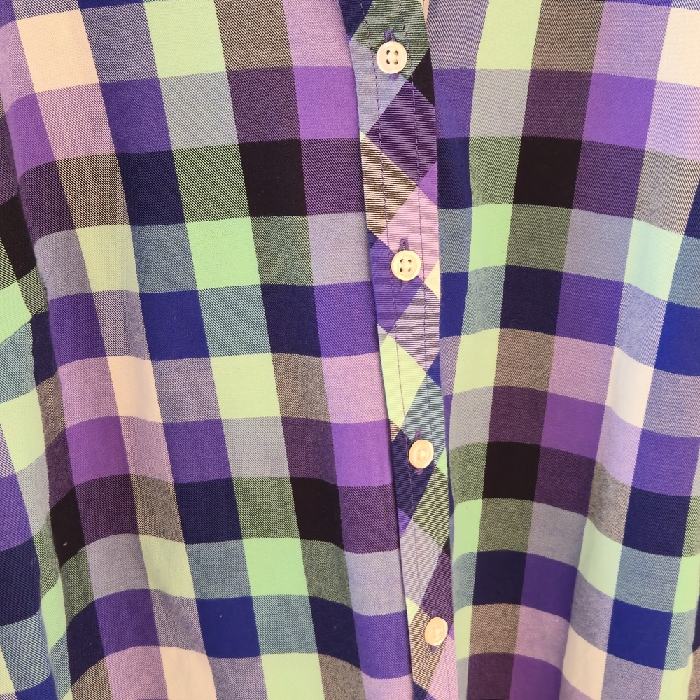 LIKE NEW Talbots Women's Plaid Button-Down Shirt Green, Purple, Blue - 8P - Picture 4 of 10
